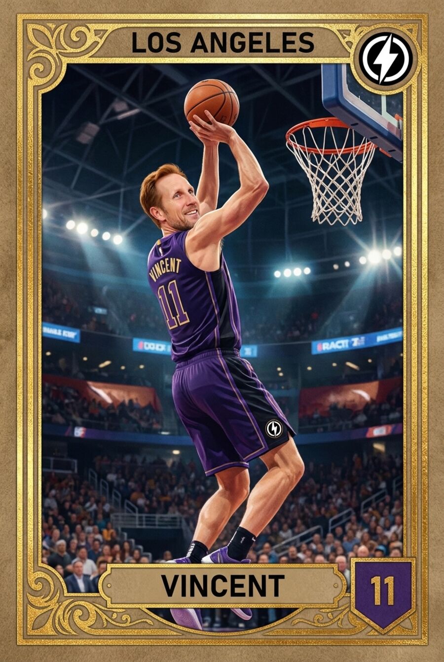 Vintage ornate frame — basketball, team purple and gold