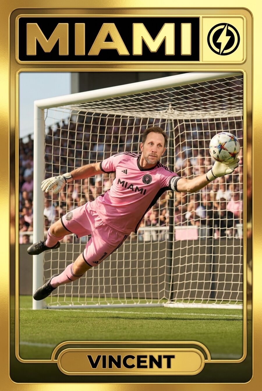 Premium black-and-gold frame — soccer, wordmark header